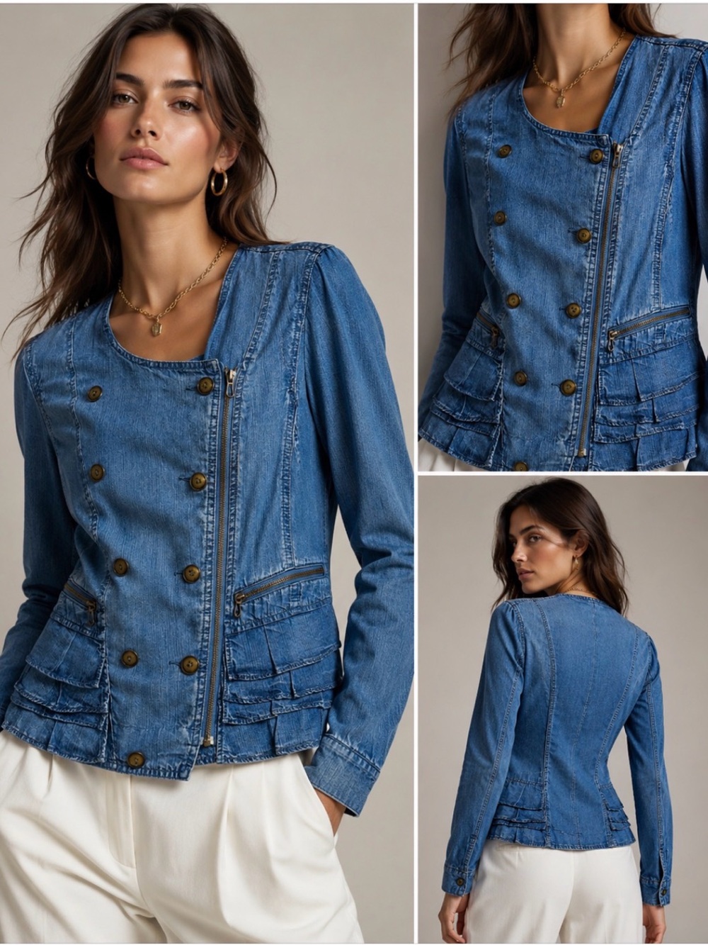 NIC + ZOE  Denim Lyocell Military Style Jacket Size Small